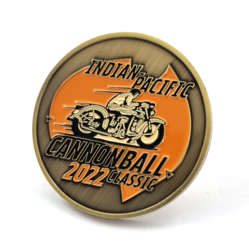 Indian Pacific Cannonball 2022 Coin – 50mm, Antique Brass Finish, Three Colour Enamel