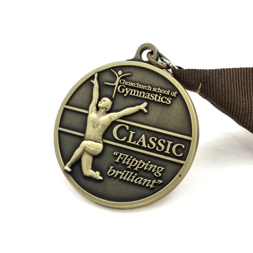 Christchurch School of Gymnastics Womens Gold Medal 2022 – 58mm, Antique Brass Finish, V-neck Ribbon