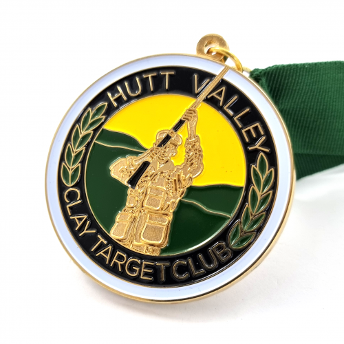 Hutt Valley Clay Target Club Medal – 36mm, Four Colour Enamel, Jump Ring