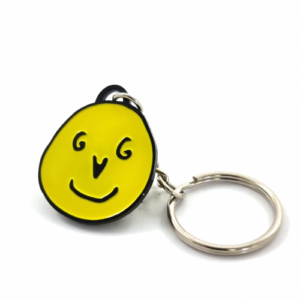 Smiley Face Keychain / Keyring – Engraved and Filled, Black Dye Finish, One Colour Enamel