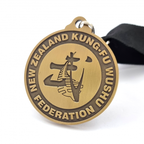 NZ Kung-Fu Wushu Federation Gold Medal – 50mm, Antique Brass Finish
