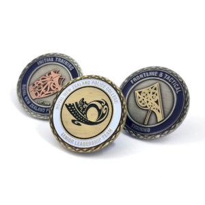 New Zealand Police College Coin – 42mm, Bright Nickel/Antique Gold Finish, Three Colour Enamel