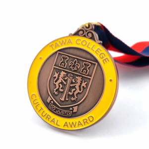 Tawa College Bronze Cultural Medal – 55mm, Antique Copper Finish, One Colour Enamel, V-neck Ribbon