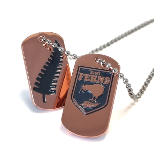 Kiwi Ferns Dog Tags – Bright Copper Finish, One Colour Enamel