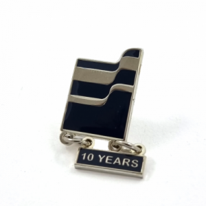 Presbyterian Support New Zealand 10 Years Badge - 22mm with 14mm Bar, Real Silver Plated, One Colour Enamel, One Pin and Clutch
