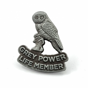 Grey Power Federation New Zealand Inc. Life Member Badge - 35mm, Antique Silver Finish, One Pin and Clutch