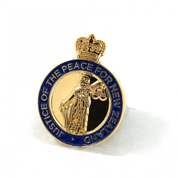 Justice of the Peace for New Zealand Pin - 23mm, Double Gold Finish, One Colour Enamel, One Pin and Clutch