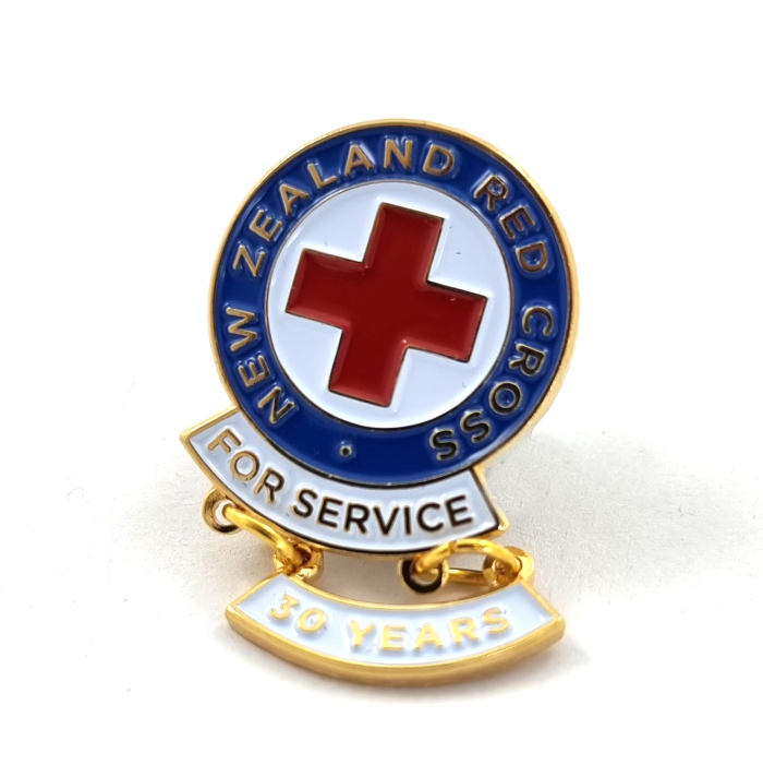 New Zealand Red Cross For Service Badge - 26mm, Double Gold Finish, Three Colour Enamel, Brooch Fitting