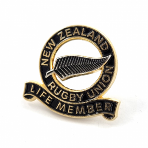 New Zealand Rugby Union Life Member Badge - 34mm, Gold and Silver Dual Plated Finish, One Colour Enamel, Brooch Fitting