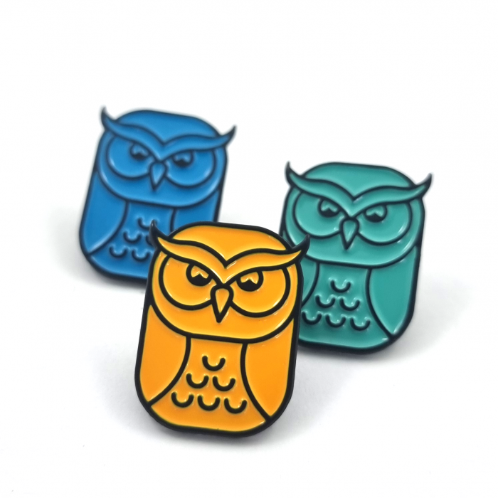 Cyber Security Owl Badge - 25mm, Black Dye Finish, Four Colour Enamel, One Pin and Clutch