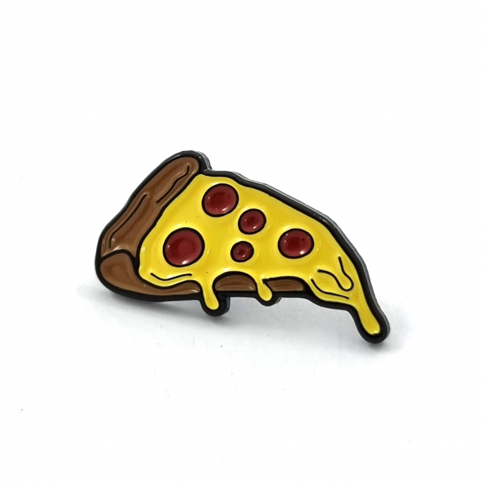 Pizza Slice Badge - 20mm, Black Dye Finish, Three Colour Enamel, One Pin and Clutch
