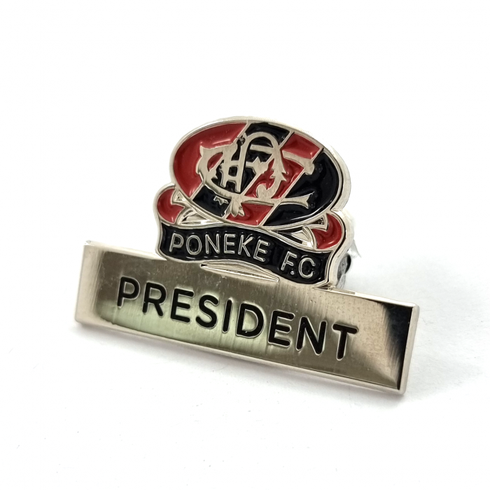 Poneke RFC Logo Badge with Engraving Plate - 30mm, Nickel Plated Finish, Two Colour Enamel, Two Pins and Clutch