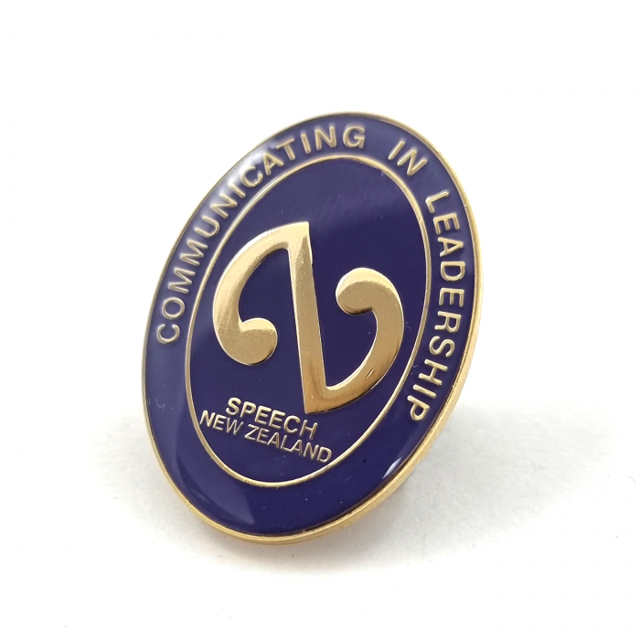 Speech New Zealand Communicating in Leadership Badge - 32mm, Gold Finish, One Colour Enamel, Brooch Fitting
