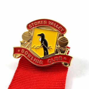 Stokes Valley Bowling Club Badge - 30mm, Double Gold Finish, Four Colour Enamel, Brooch Fitting