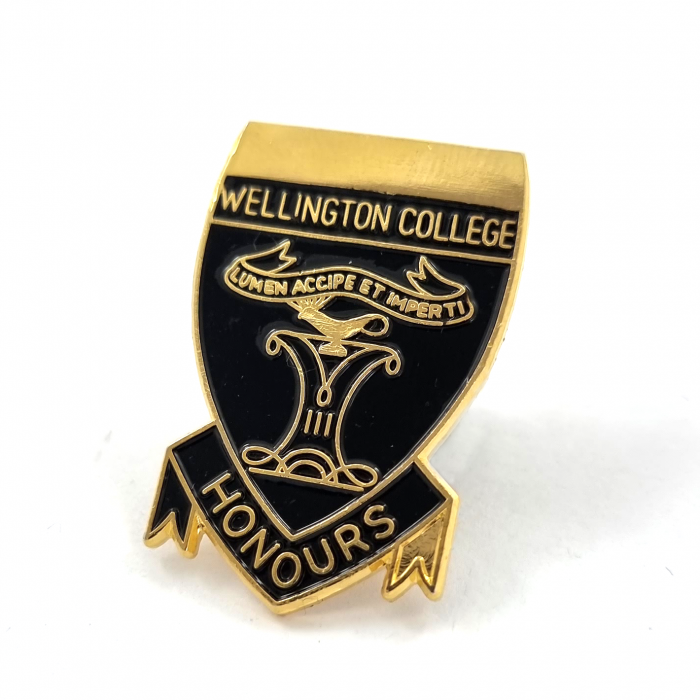 Wellington College Honours Badge - 36mm, Double Gold Finish, One Colour Enamel, Brooch Fitting