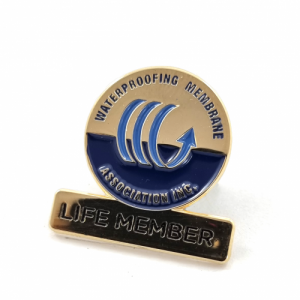 Waterproofing Membrane Association Inc. Life Member Badge - 32mm, Gold Finish, Two Colour Enamel, One Pin and Clutch