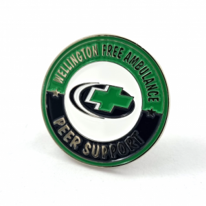 Wellington Free Ambulance Peer Support Badge - 30mm, Bright Nickel Finish, Two Colour Enamel, Brooch Fitting