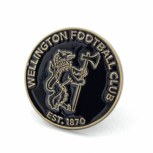 Wellington Football Club Badge - 25mm, Antique Brass Finish, One Colour Enamel, One Pin and Clutch