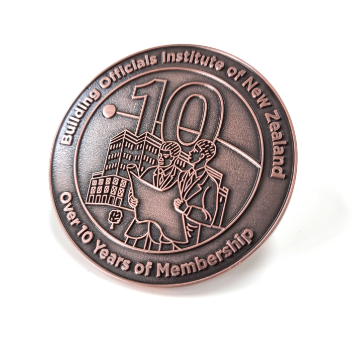 Building Officials Institute of New Zealand Coin - 60mm, Antique Copper Finish