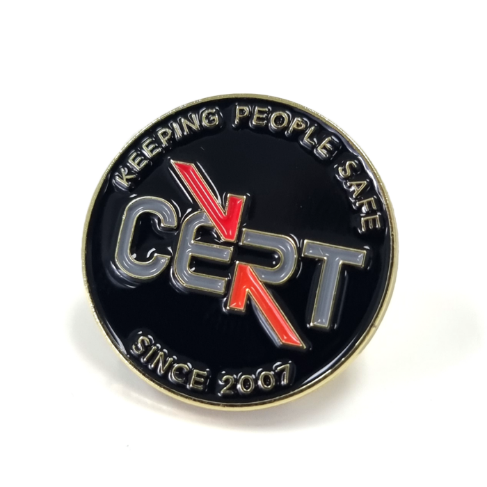 Cert Logo Pin - 25mm, Bright Brass Finish, Four Colour Enamel, One Pin and Clutch