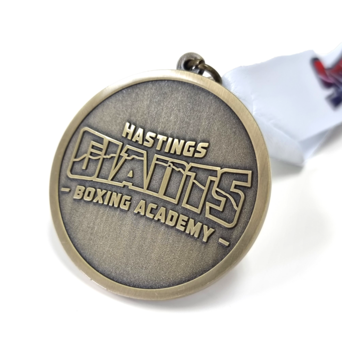 Hastings Giants Boxing Academy Medal - Antique Brass Finish, Full Colour Printed Ribbon
