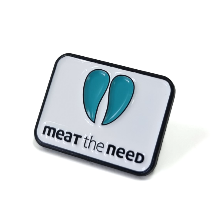 Meat the Need Pin - 20mm, Black Dye Finish, Two Colour Enamel, One Pin and Clutch