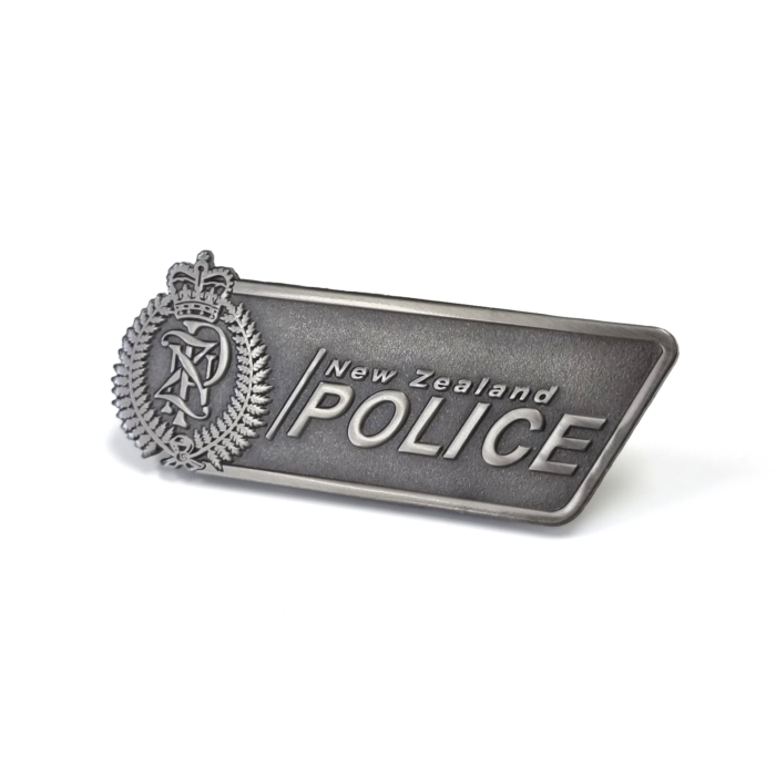 Police Badge - Bright Nickel Plated, No Colour Enamel, Brooch Fitting