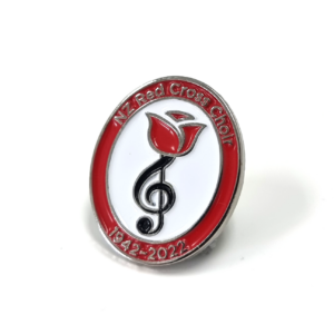 NZ Red Cross Rose Lapel Pin - 25mm, Bright Nickel Finish, Three Colour Enamel,  One Pin and Clutch Fitting