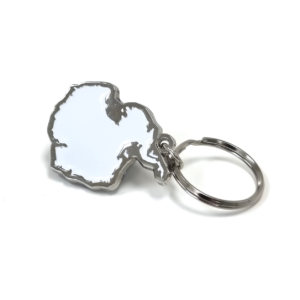 Antarctica Map Keyring - 35mm, One Colour Enamel, Bright Nickel Finish, Split Ring Keychain Fitting