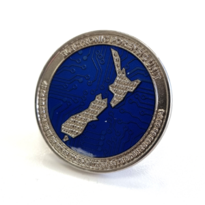 NZ Customs service coin - 45mm, Transparent Blue Enamel, Bright Nickel Finish
