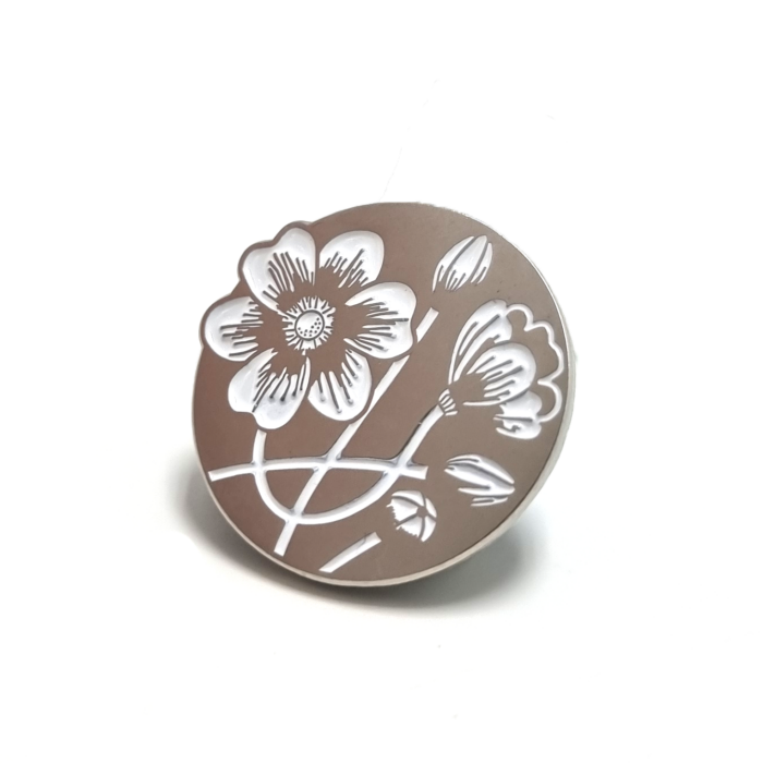 Flower pin - 25mm, One Colour Enamel, Bright Nickel Finish, 1 Pin and Clutch Fitting