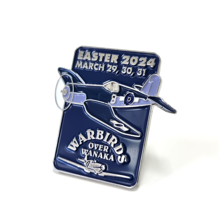 Warbirds over Wanaka Poster Pin - 40mm, two Colour Enamel, Bright Nickel Plated, Brooch Fitting