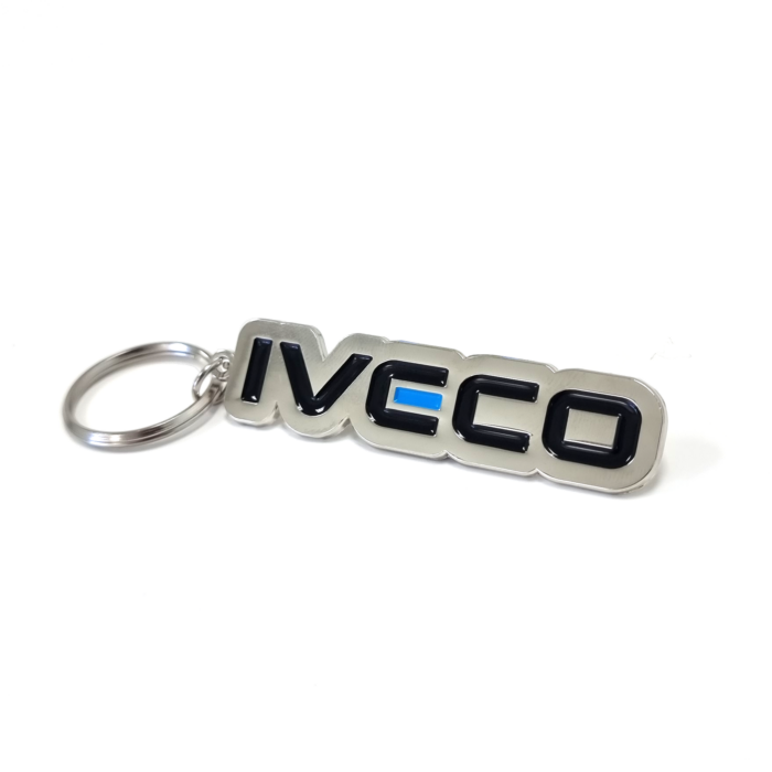 IVECO Keyring - 70mm, Two Colour Enamel, Bright Nickel Plated, 25mm Split Ring Keychain