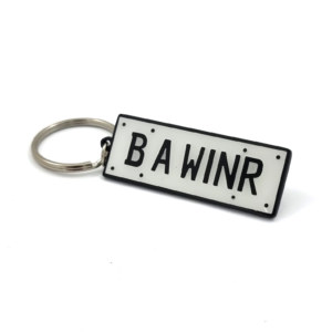 B A WINR Key Ring - 60mm, 25mm Key Ring Fitting, 1 Colour Enamel, Epoxy Resin, Black Dye Plated