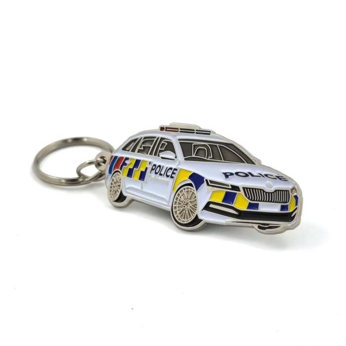 Police Car Key Ring - 62mm, 5+ Colour Enamel, 25mm Keyring Fitting, Bright Nickel Plated