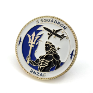 RNZAF 5 Squadron Coin - 45mm, 3 Colour Enamel, Gold Plated