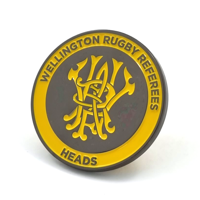 Wellington Rugby Referees Coin - 35mm, 1 Colour Enamel, Black Nickel Plated