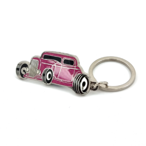 Yamba Rod Run 2024 Key Ring - 55mm, 1 Colour Enamel with Pink Glitter Inlay, 25mm Flat Key Ring Fitting, Bright Nickel Plated