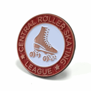 Central Roller Skating League pin - 20mm, 2 Colour Enamel, Brooch FItting, Antique Copper Plated