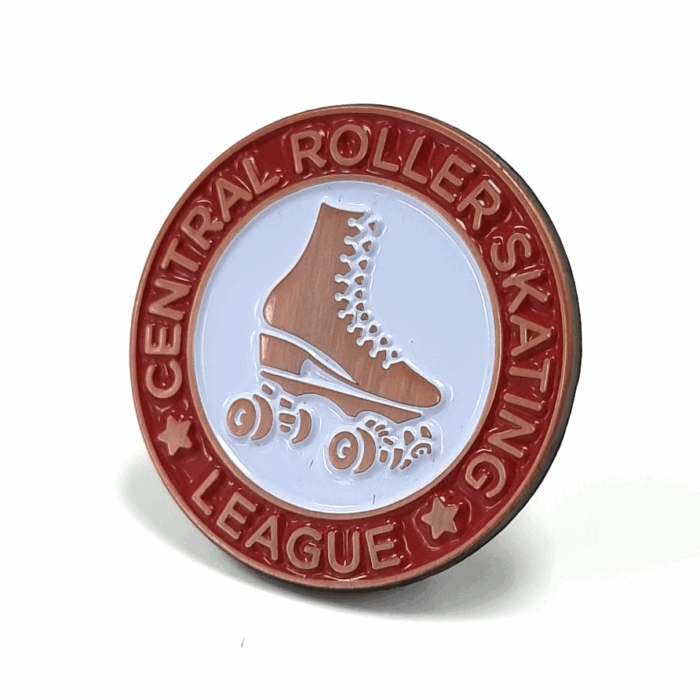 Central Roller Skating League pin - 20mm, 2 Colour Enamel, Brooch FItting, Antique Copper Plated