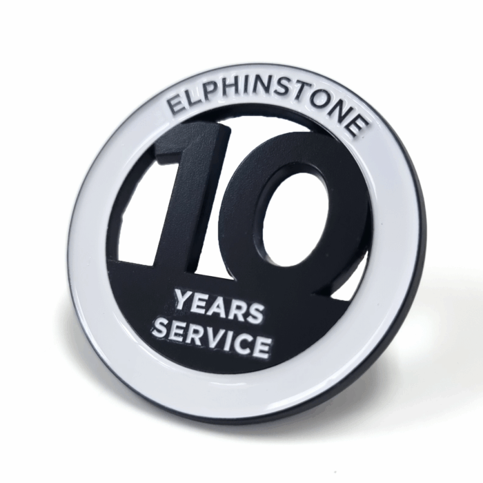 Elphinstone 10 Year Service badge - 40mm, 1 Colour Enamel, No Fitting, Black Dye Plated