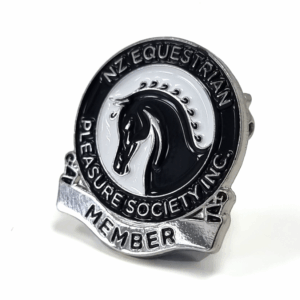 NZ Equestrian Pleasure Society Pin - 25mm, 1 Colour Enamel, Brooch Fitting, Bright Nickel Plated