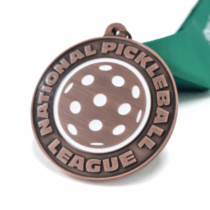 Nation Pickleball Medal - 90mm, 1 Colour Enamel, V-Neck Ribbon FItting, Antique Copper Plated