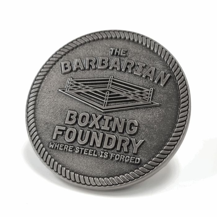 The barbarian Boxing Foundation Coin - 45mm, No Colour Enamel, No FItting, Antique Nickel Plated
