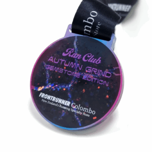FrontRunner Colombo Autumn Grind Medal - 60mm, Printed Design, Falling Glitter Inside medal, V-NEck Ribbon Fitting