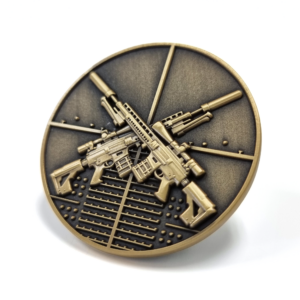 Marksman Challenge Coin - 45mm, 1 Colour Enamel, No FItting, Antique Brass Plated
