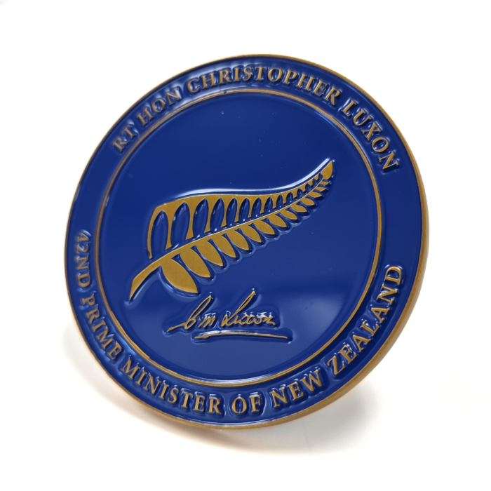 Christopher Luxon Coin - 73mm, 1 Colour Enamel, No FItting, Antique Gold Plated