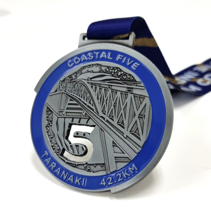 Coastal Five 5 Year Medal - 82mm, 1 Colour Enamel, V-Neck Ribbon Fitting, Antique Nickel Plated