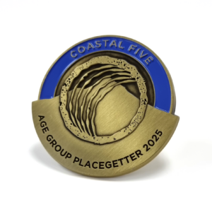 Coastal Five Placegetter Coin - 45mm, 1 Colour Enamel, No FItting, Antique Gold Plated