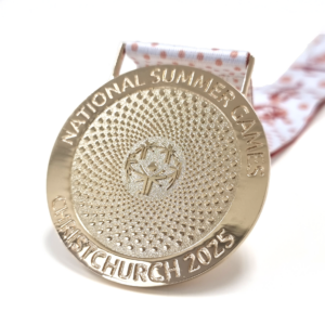 Gold Special Olympics Medal - 65mm, No Colour Enamel, V-Neck Ribbon, Gold Plated
